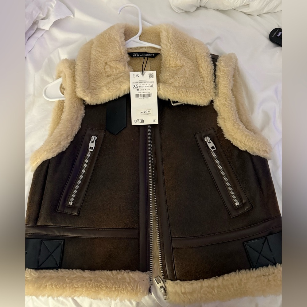 Zara Brown Shearling Vest